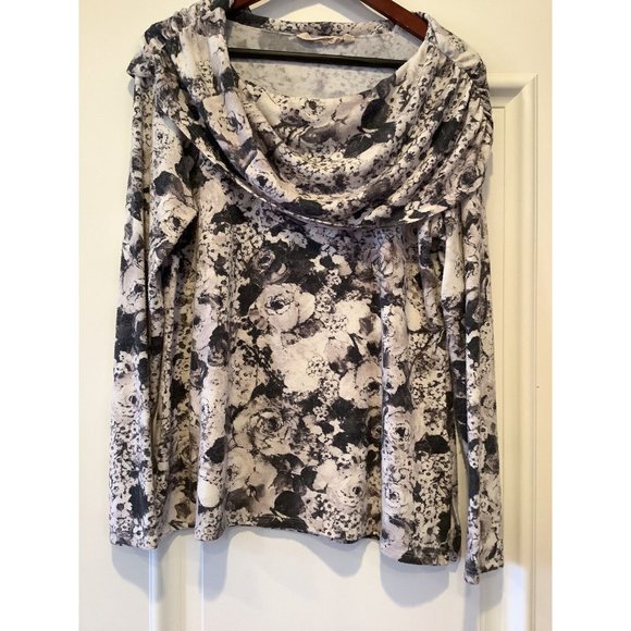 Soft Surroundings Joleigh Gray Floral Long Sleeve Cowl Neck Sweater Comfy Size L - Picture 1 of 9